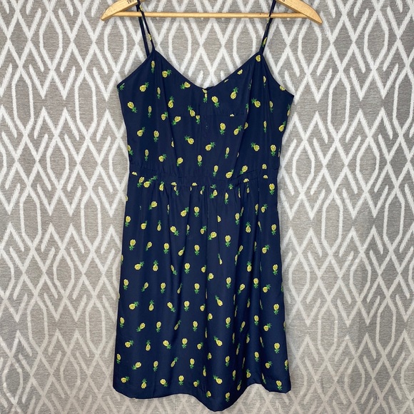 J. Crew Navy Pineapple Dress Fully Lined Rear Zip with Pockets Size: 6 - Picture 1 of 3